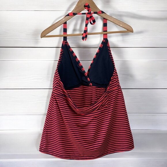 Mossimo Striped Tankini Top Halter Neck Soft Molded Cups Black & Red Size XL - Picture 2 of 3